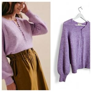 Sézane Léon Jumper Lilac Size XS Mohair Wool Balloon Sleeve Parisian Chic